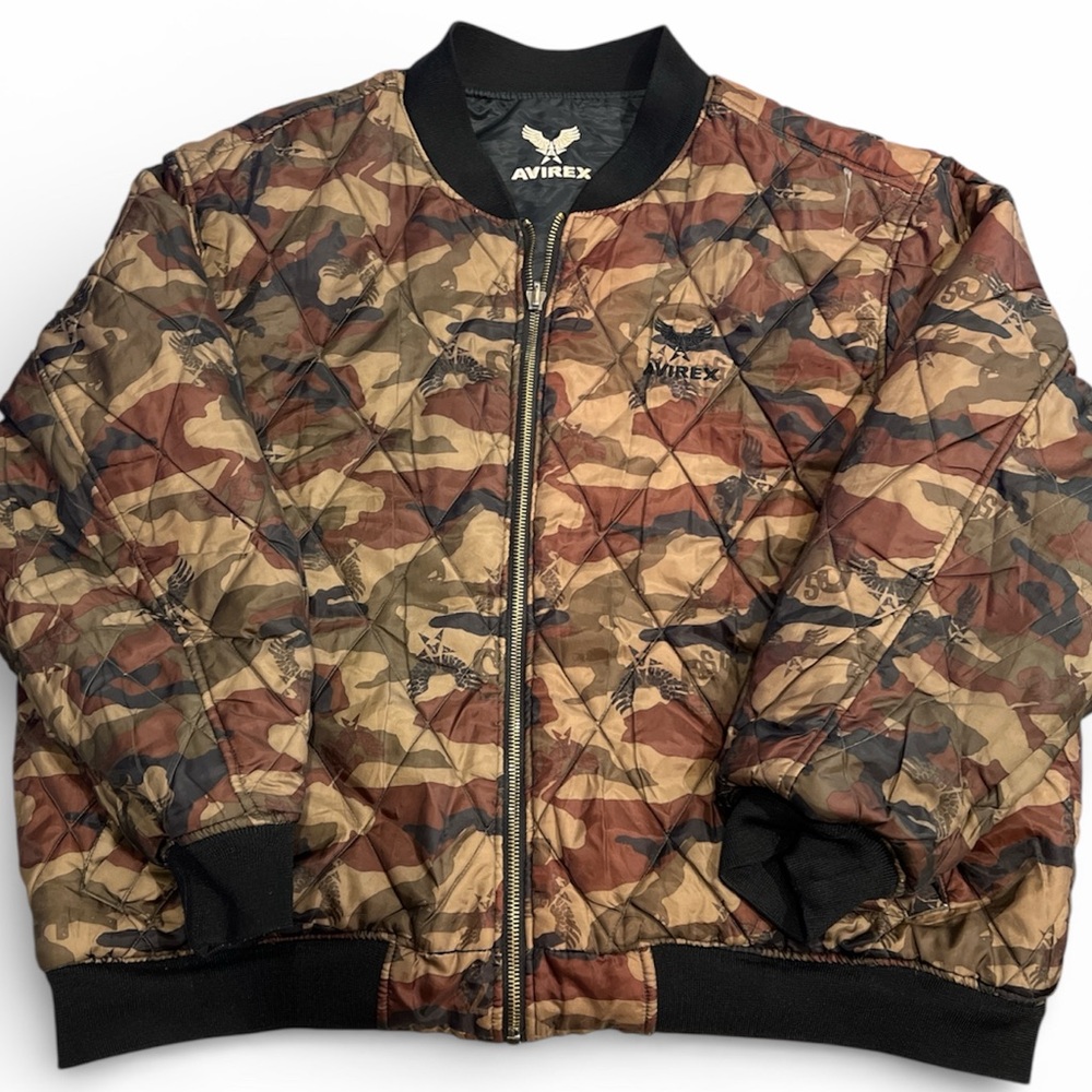 Avirex reversible quilted bomber jacket in a camouflage diamond pattern XXL